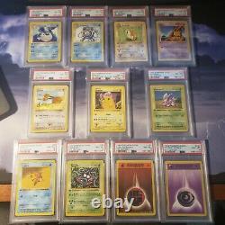 (11) Card Pokemon Lot All PSA 8 1st Edition Shadowless Base Set Pikachu Abra++