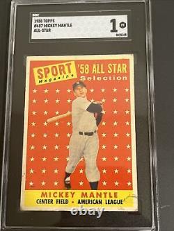 1958 Topps MICKEY MANTLE All-Star #487 SGC 1 HOF New York Yankees AS Pinhole