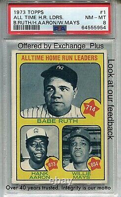 1973 Topps #1 Babe Ruth/Hank Aaron/Willie Mays PSA 8 NM-MT All Time HR Leaders