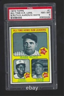 1973 Topps All Time Hr Leaders Ruth & Aaron # 1 Psa 8