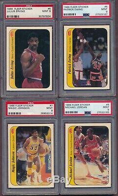 1986-87 Fleer Basketball Sticker Set 1-11 ALL PSA 9 with Michael Jordan