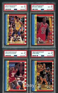 1987-88 FLEER Basketball Complete Sticker Set (1-11) All PSA 8 NM-MT Jordan 2nd