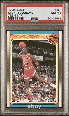 1988 Fleer Michael Jordan Chicago Bulls Psa 8 Nm-mt All Star #120
