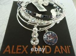 Alex And Ani ALL THAT GLITTERS Set Of 5 Shiny Silver Bangles New WithTag Card Box