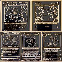Metal Pokémon Cards 5x7 Laser Engraved Aluminum Gold & Black Catch'em All