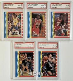 Michael Jordan 1986 Fleer Rc #57 & 1987 Fleer Full Sticker Set #1-11 All Psa 8