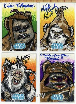 Star Wars Force Awakens Sketch Card Ewok Set of 4 All Actor Autographed Strephon